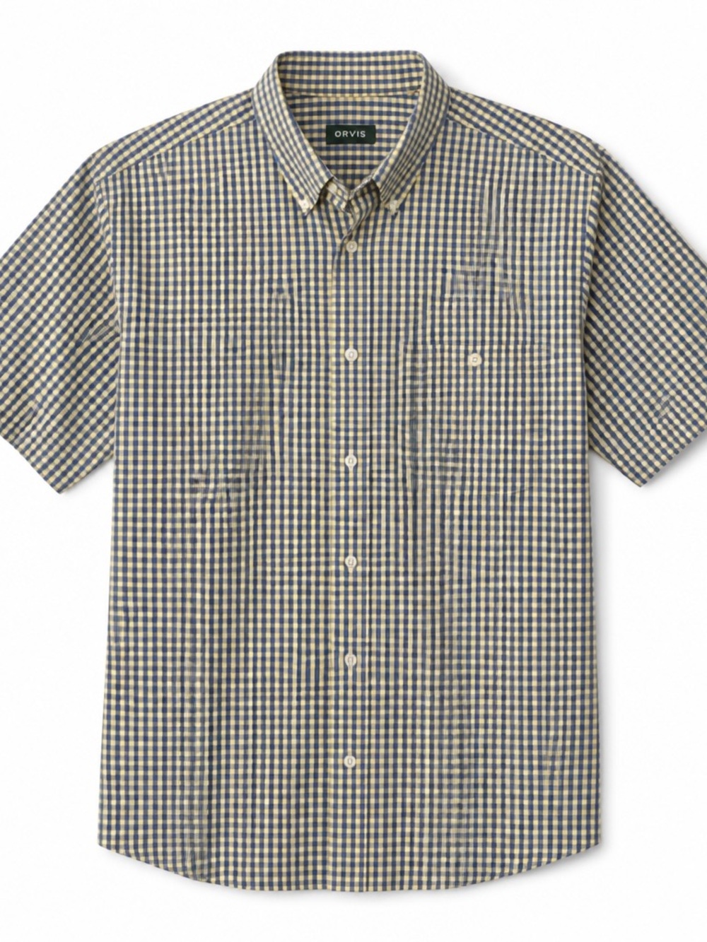 Orvis Short-Sleeve Button-Down 100% Cotton  Shirt in Light Yellow & Blue XL Tall